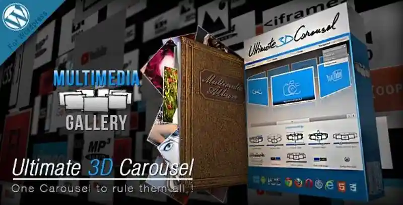 Ultimate 3D Carousel WordPress Plugin showcasing 3D multimedia slider with images and video