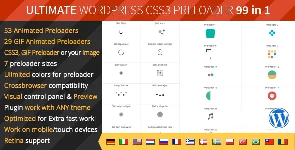 WordPress preloader plugin with 99 CSS3 and GIF loading animation styles preview