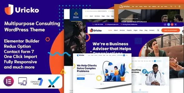 Uricko multipurpose consulting WordPress theme homepage demo built with Elementor