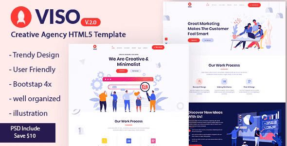 VISO creative agency HTML5 portfolio template preview showing modern one-page layout