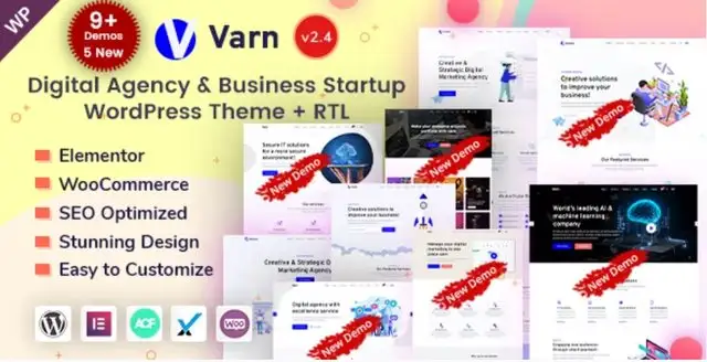 Varn Elementor WordPress theme for IT and SEO agencies - clean minimalist digital agency website template