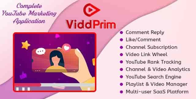 ViddPrim YouTube marketing SaaS platform dashboard interface