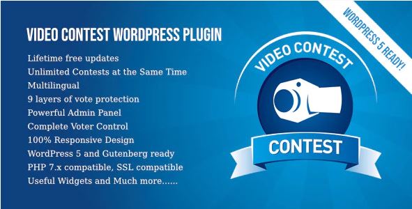 Video Contest WordPress Plugin interface showing video competition management features
