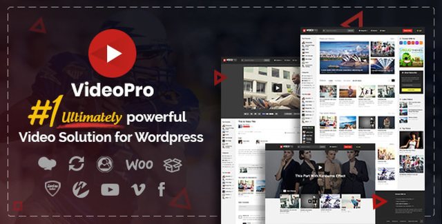 VideoPro responsive video WordPress theme dashboard showing video layouts and customization options
