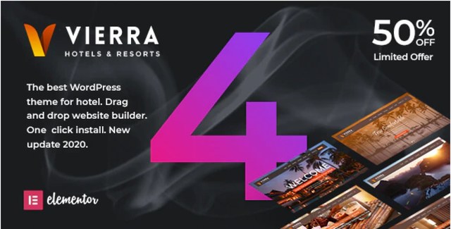 Vierra hotel WordPress theme demo showing a modern resort website layout