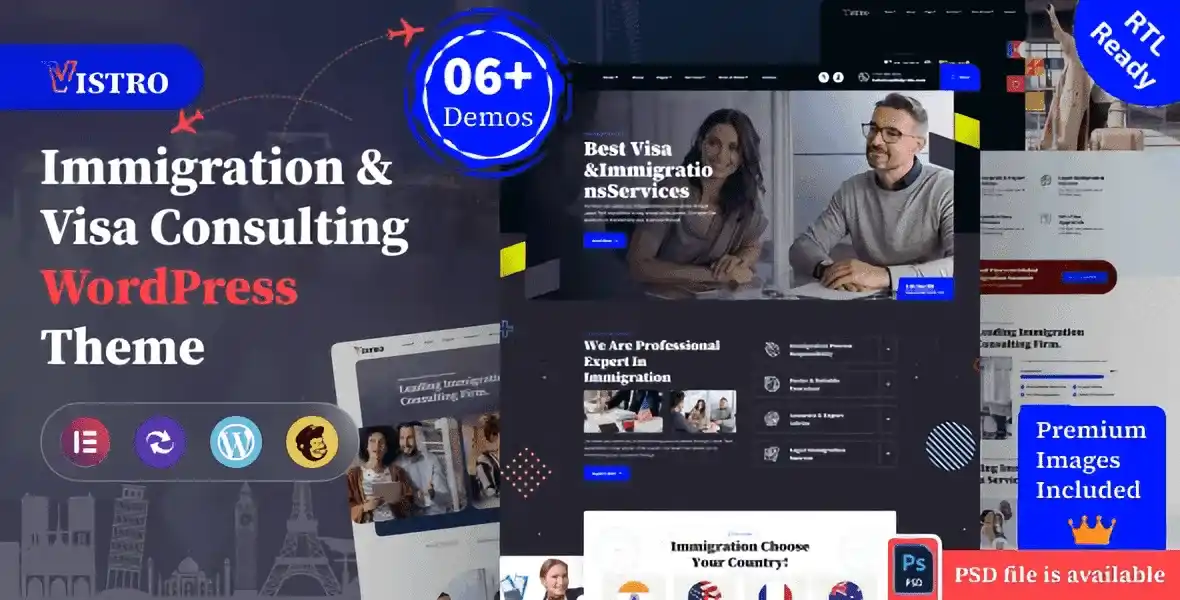 Vistro immigration visa consulting WordPress theme homepage layout preview