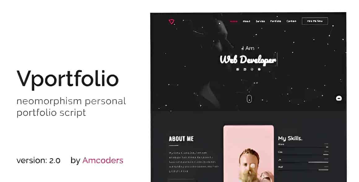 Vportfolio Laravel personal portfolio script with neomorphism design