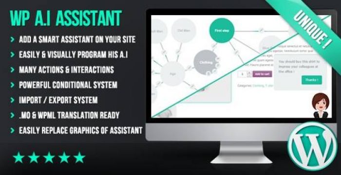WP A.I Assistant WordPress Plugin interface showing visual AI chatbot conversation builder