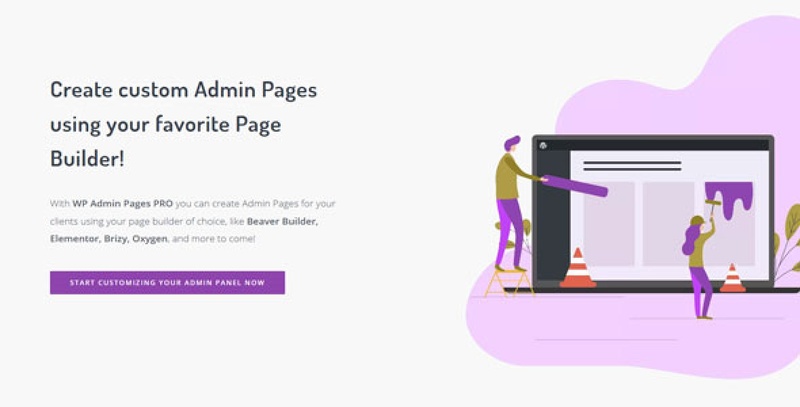 WP Admin Pages PRO WordPress plugin interface showing custom admin page creation with page builder integration