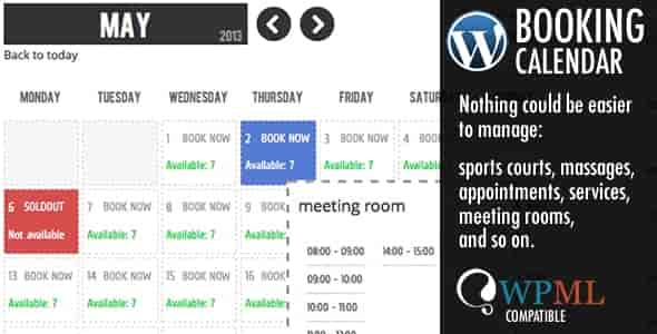 WP Booking Calendar Plugin interface showing appointment scheduling on WordPress
