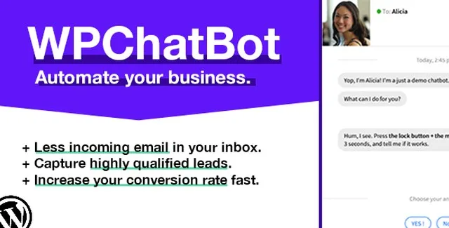 WP Chatbot WordPress chatbot builder interface displaying a conversational widget