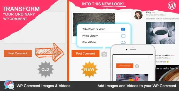 WordPress comment section with image and video upload icons