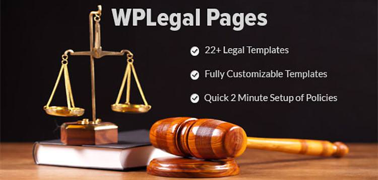 WP Legal Pages Pro WordPress plugin interface showing legal page templates