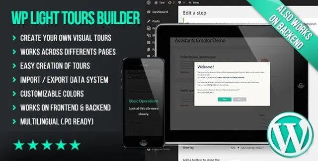 WP Light Tours Builder WordPress Plugin interface showing visual tour creation