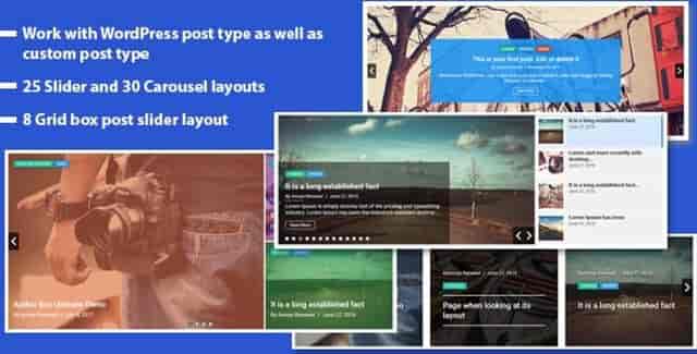 WP Responsive Recent Post Slider Pro displaying a grid of recent blog posts with carousel navigation