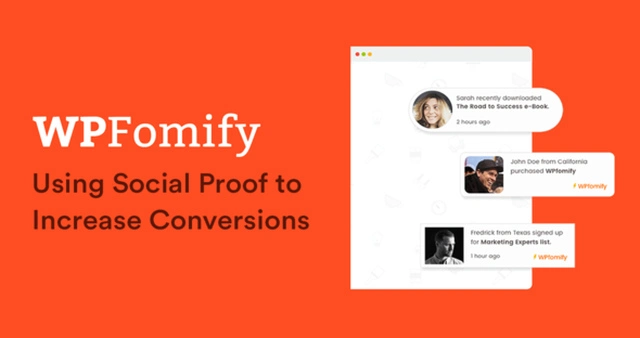WPfomify social proof plugin interface showing real-time notifications