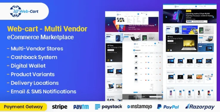 Web-Cart multi vendor marketplace PHP script dashboard interface