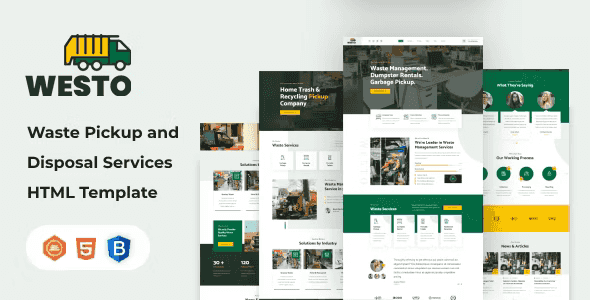 Westo waste disposal services HTML template demo showing modern environmental website design