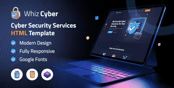 WhizCyber cybersecurity HTML template homepage preview