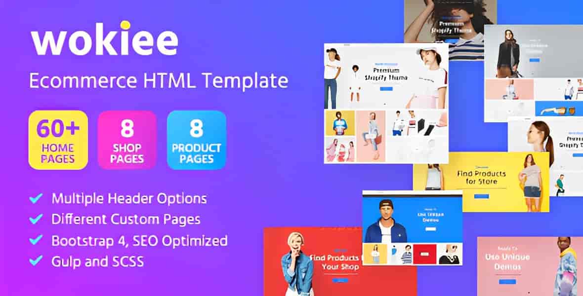 Wokiee ecommerce HTML template showcasing responsive online store layouts