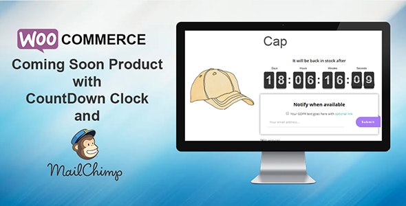 WooCommerce coming soon product page with countdown timer and email subscription form