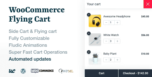 WooCommerce Flying Cart plugin showing floating cart icon on a WordPress store