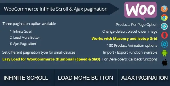 WooCommerce infinite scroll and ajax pagination plugin interface showing product loading