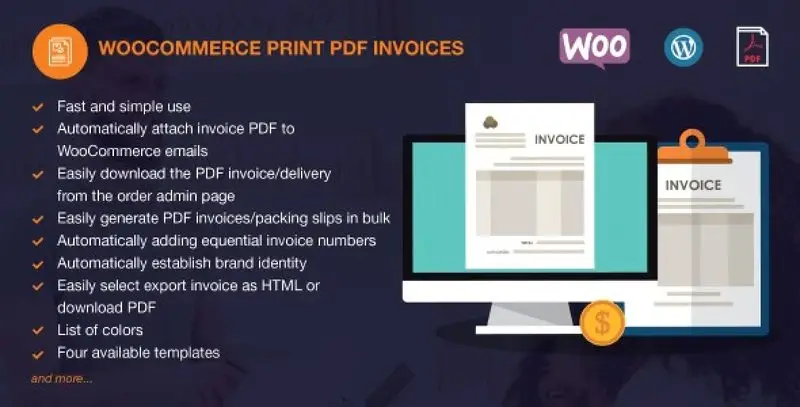 WooCommerce PDF Invoices Pro plugin interface showing invoice templates