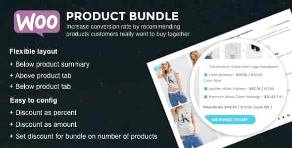 WooCommerce product bundle plugin interface showing bundled products with discount options