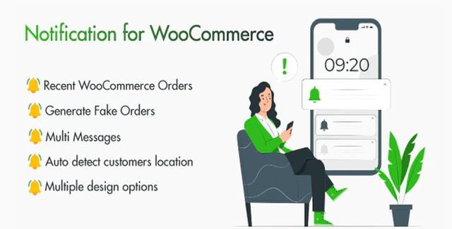 WooCommerce Sales Notification plugin showing live social proof pop-up on a store page