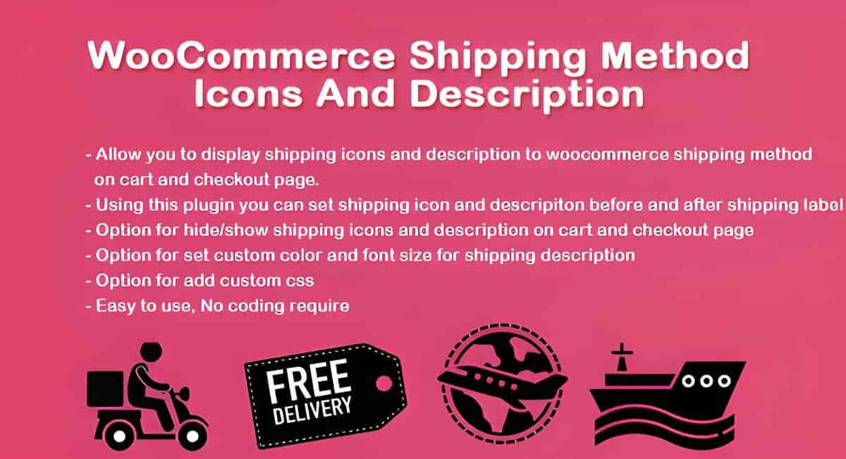 WooCommerce shipping icons and description plugin showing custom shipping method icons and text at checkout