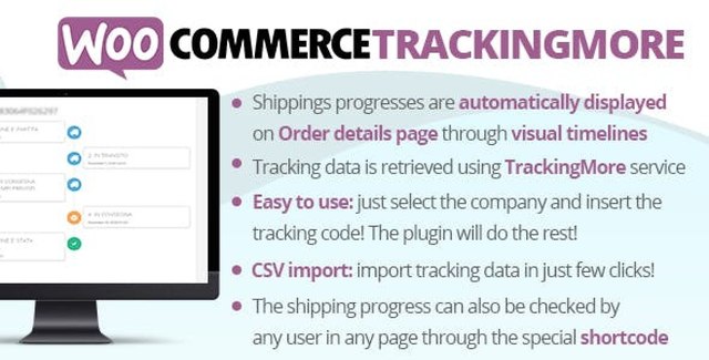 WooCommerce TrackingMore Plugin interface showing shipment tracking timeline