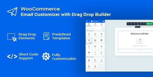 WooMail WooCommerce email customizer interface showing drag and drop template builder