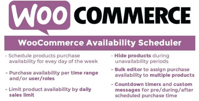 WooCommerce Availability Scheduler plugin interface showing time-based product scheduling and countdown timer