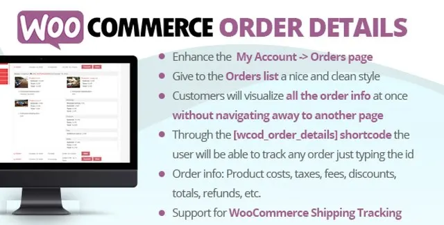 WooCommerce order details plugin interface showing order table