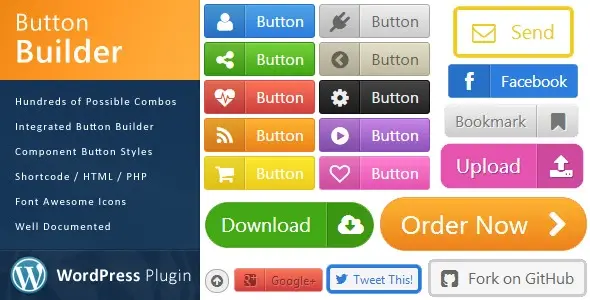 WordPress Button Builder plugin interface showing button customization options