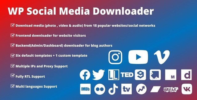 WordPress Social Media Downloader Plugin interface showing video and photo download options