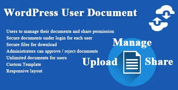 WordPress User Document Plugin interface showing frontend submission and admin dashboard