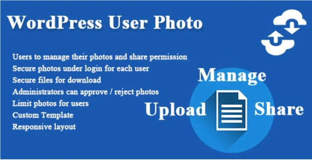 WordPress User Photo Plugin interface showing photo upload and gallery management features