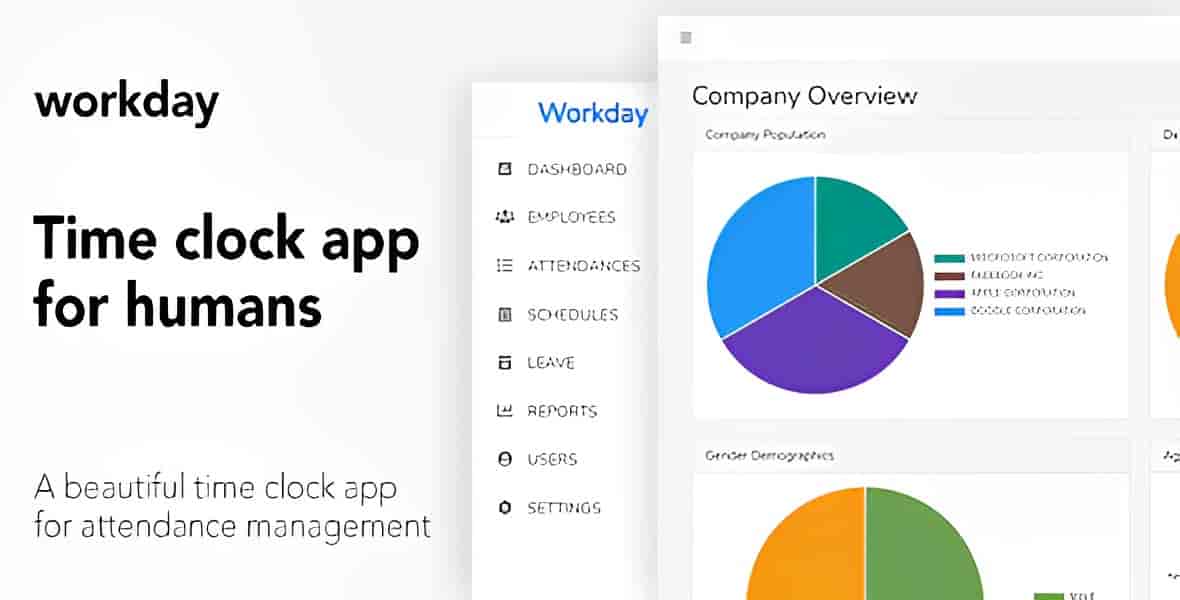 Workday PHP time clock application interface showing employee attendance tracking dashboard