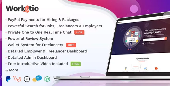 Worketic Laravel freelance marketplace script dashboard and interface preview