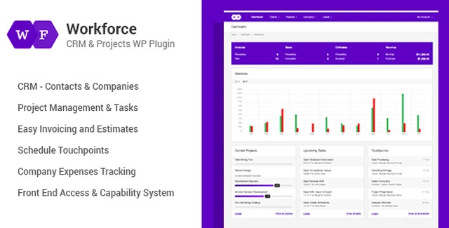 Workforce CRM and project management WordPress plugin interface
