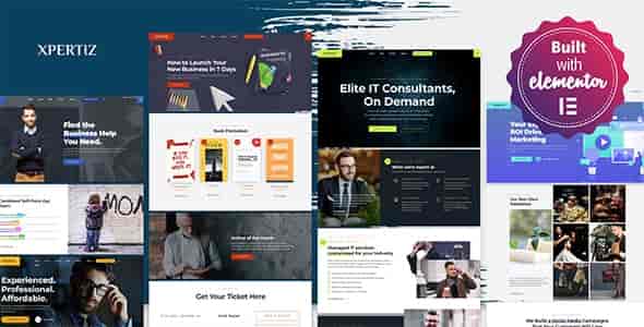 Xpertiz WordPress theme homepage showing clean consultant website design with Elementor PRO layout