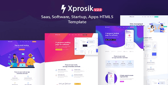Xprosik SaaS and software app landing page template homepage design preview