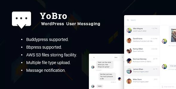 YoBro WordPress private messaging plugin interface showing React-based chat