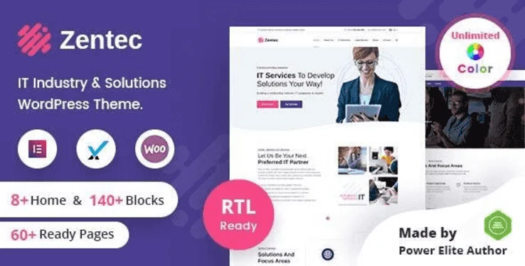 Zentec IT solutions WordPress theme with Elementor and RTL support