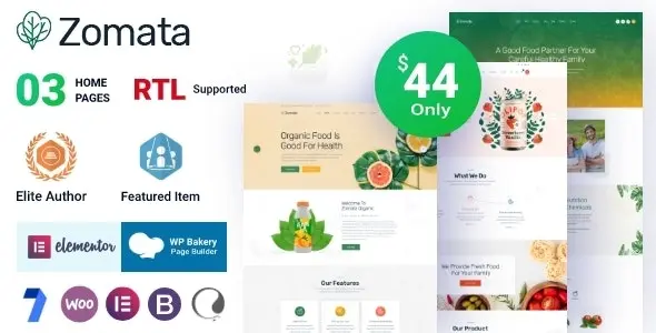 Zomata organic food WordPress theme demo preview