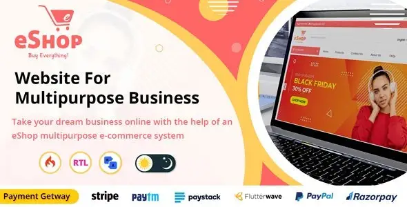 EShop multipurpose ecommerce PHP script interface on a computer screen