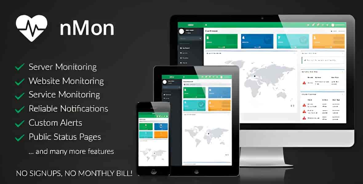 NMon PHP server and website monitoring script dashboard interface