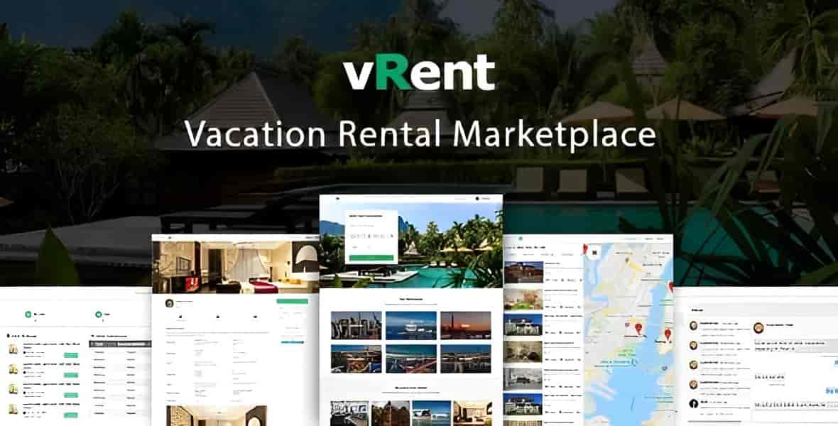 VRent vacation rental marketplace PHP script interface showing property listings and booking platform